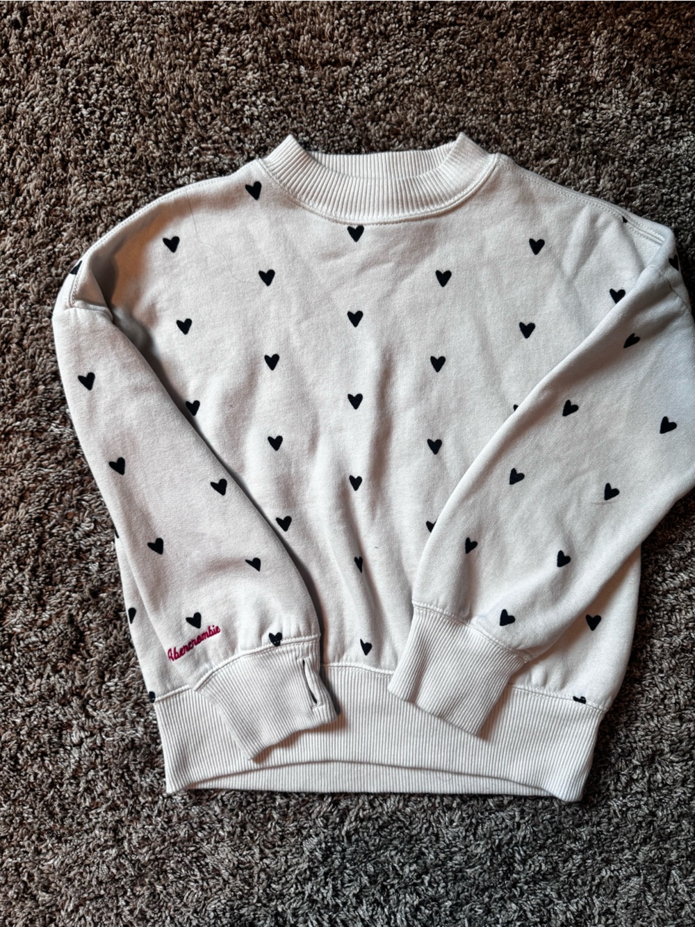 abercrombie kids Cream Sweatshirt with Black Heart Print